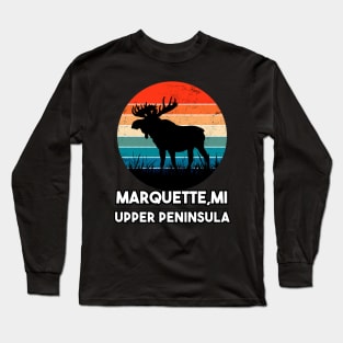 Marquette MI Upper Peninsula Moose Sunset Long Sleeve T-Shirt